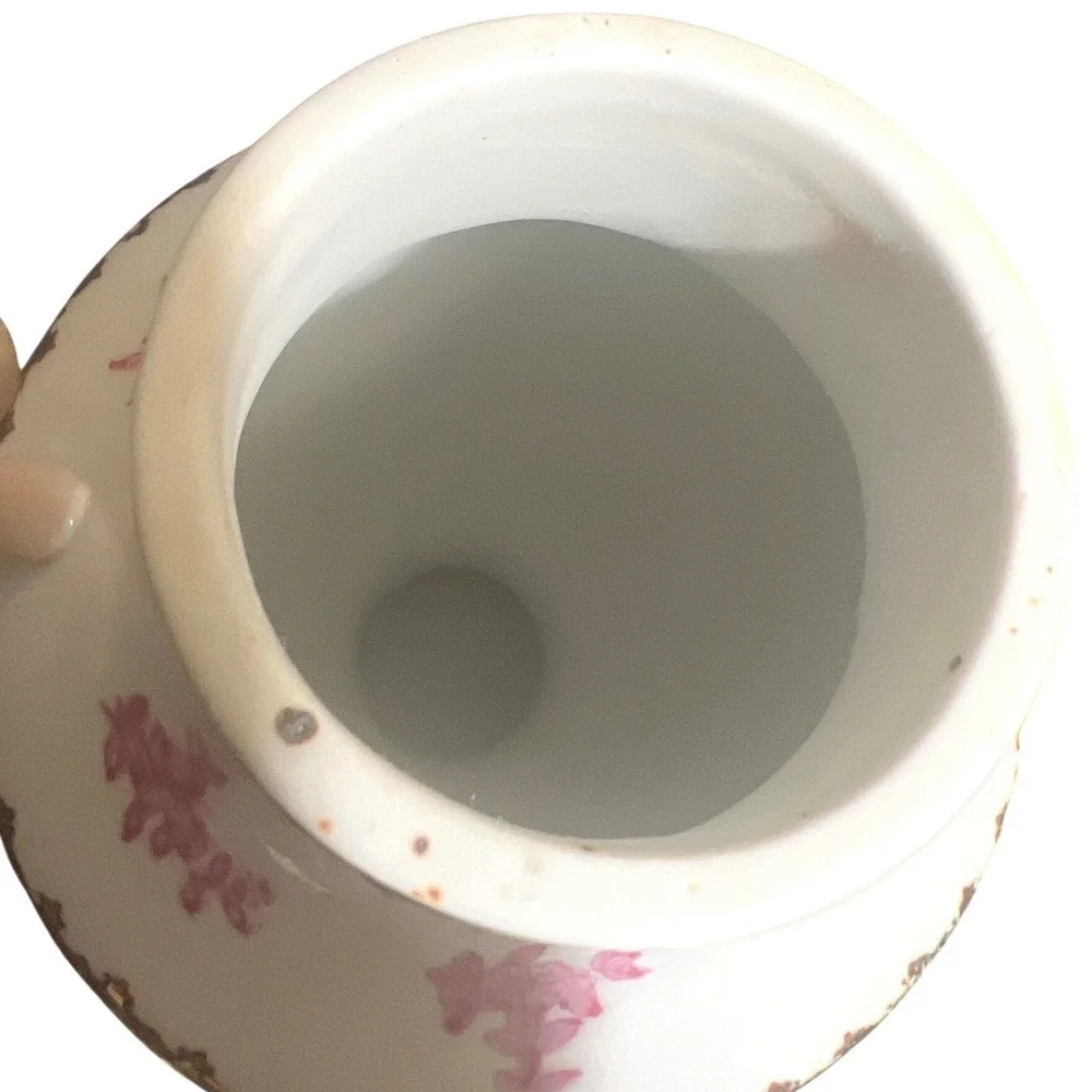 Vintage Heraldic Crest Porcelain Lidded Trophy Urn Vase Pink Gold Gilt 11.5